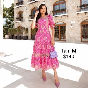 Pink Embroidered Midi Dress